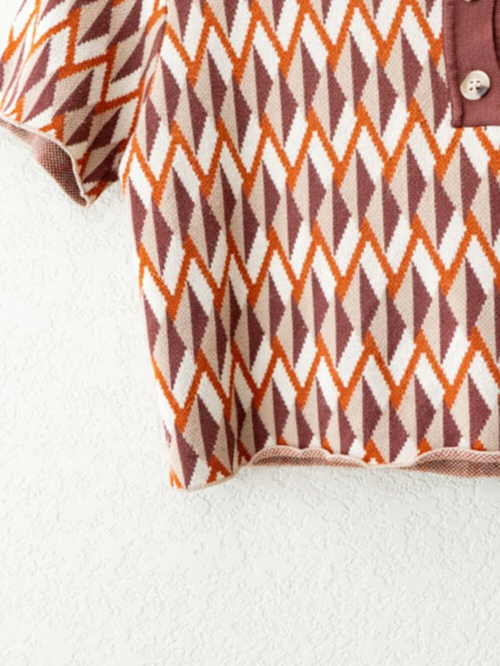 Miss Love Retro Geometric Crop Polo Top Brown Mod Sweater Knit Large - Picture 5 of 12
